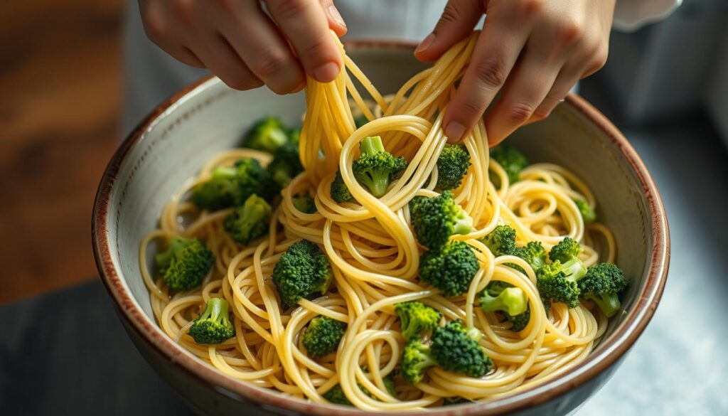 Broccoli Pasta Mixing Technique