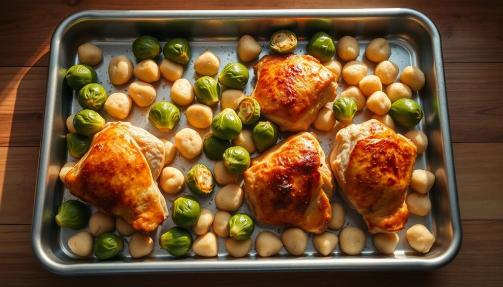 Sheet Pan Chicken Thighs Cooking Arrangement